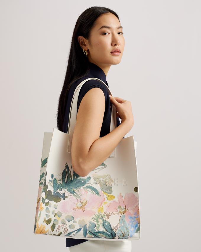 Sac a Main Ted Baker Floral Print Large Icon Blanche Femme | ZQG-37887199